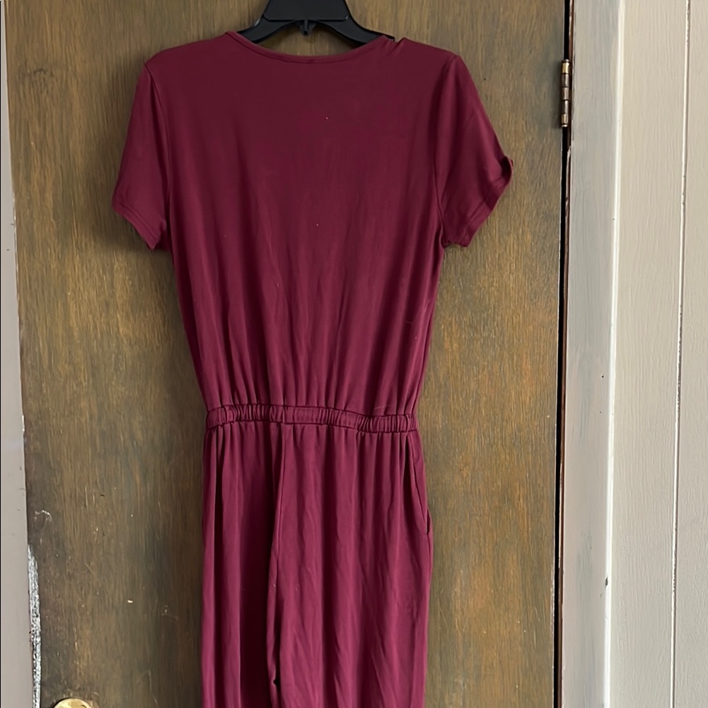Red Casual Short Sleeve Crew Neck Jumpsuit